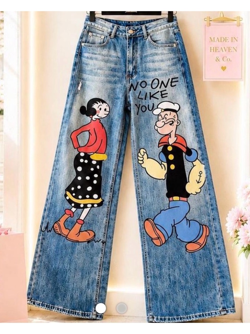 Light Blue Wide-Leg Jeans with Popeye Graphic